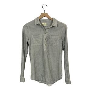 Marine Layer Hazel Button Down Top - Oat/Grey Shadow Stripe - XS